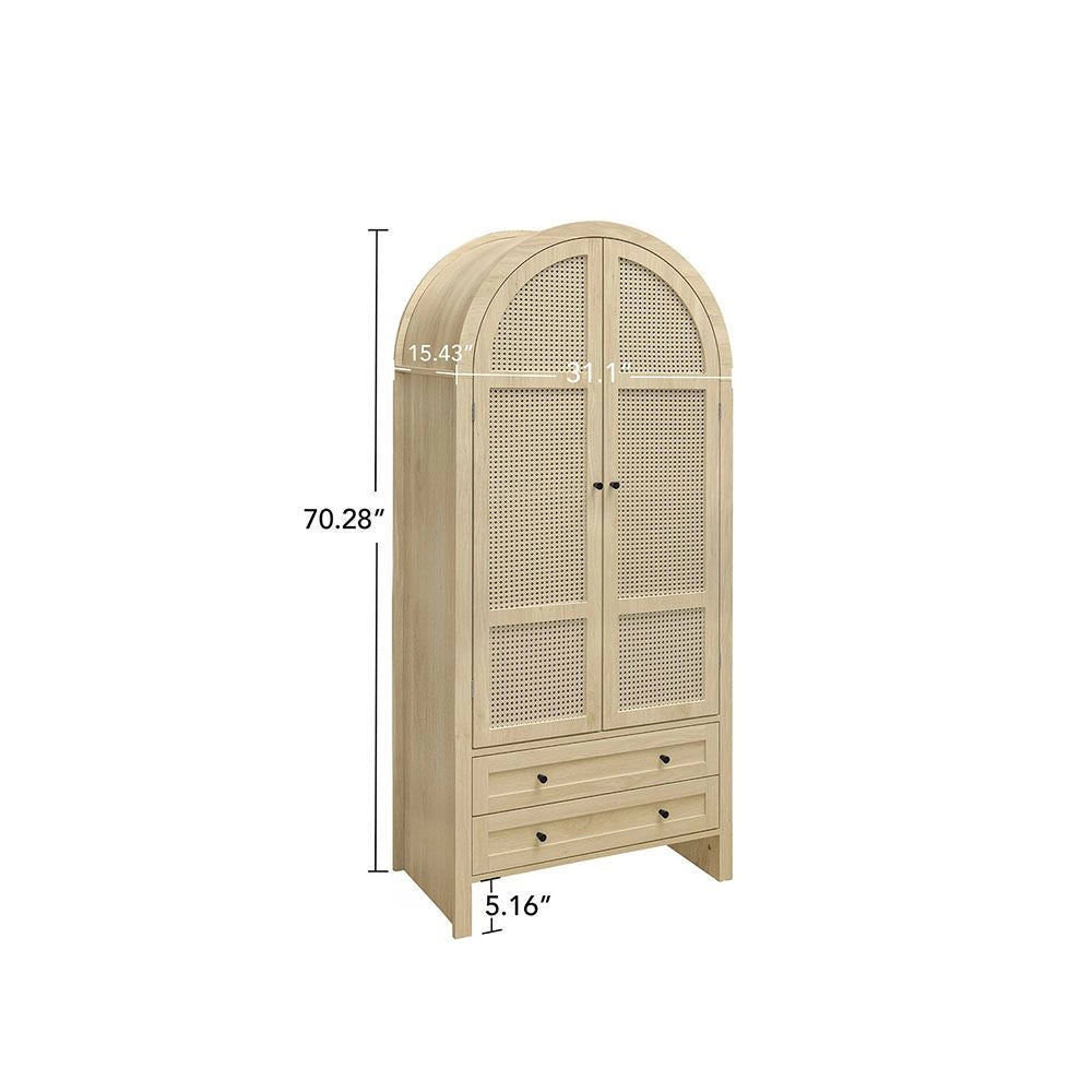 Armadio di archiviazione - Xylo - 79x39,5x178cm - Stile boh??mien con porte in rattano e due cassetti