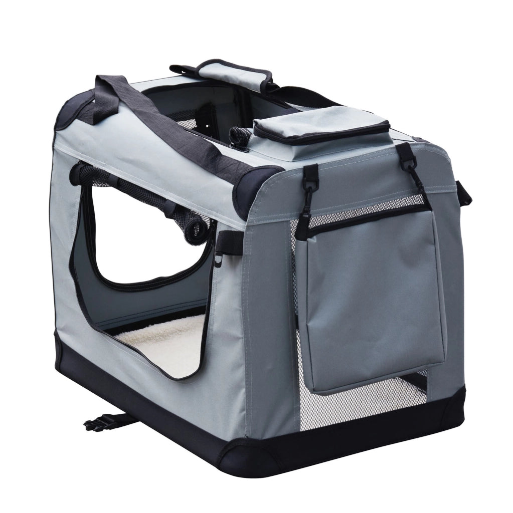 Fudajo Trasportino pieghevole grigio per animali domestici Tagl. XXL (90x60x64cm) maniglia/copertina