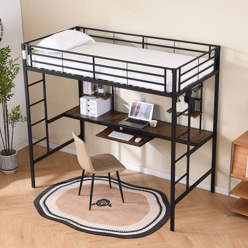 Letto metallico-Xylo-90x190 cm-compatto, multifunzione, per studenti, spazio ridotto