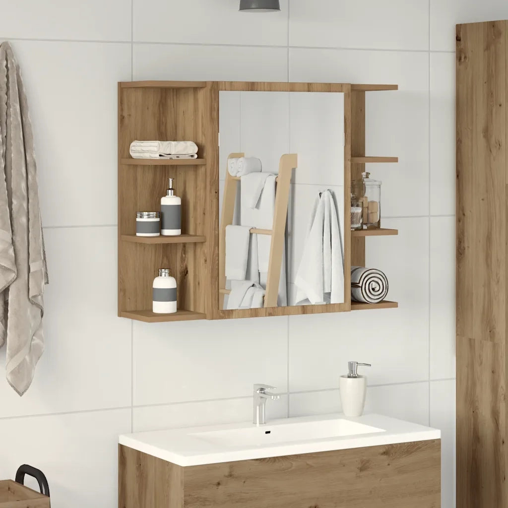 Mobile da Bagno | Armadio da bagno Specchio Rovere Artigianale Legno Multistrato