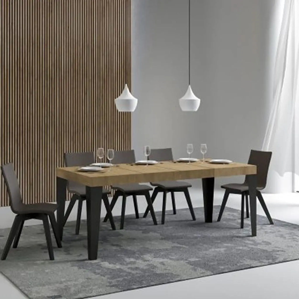 Tavolo allungabile 130/390x90 cm Flame Premium colore quercia natura gambe antracite
