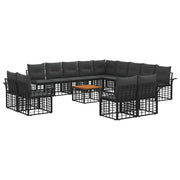 Set di divani da esterno 14 pcs Nero e Grigio scuro Poliestere