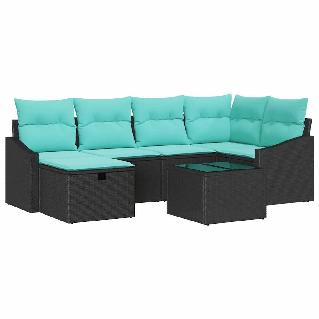 Set di divani con cuscino con archiviazione Nero polyrattan