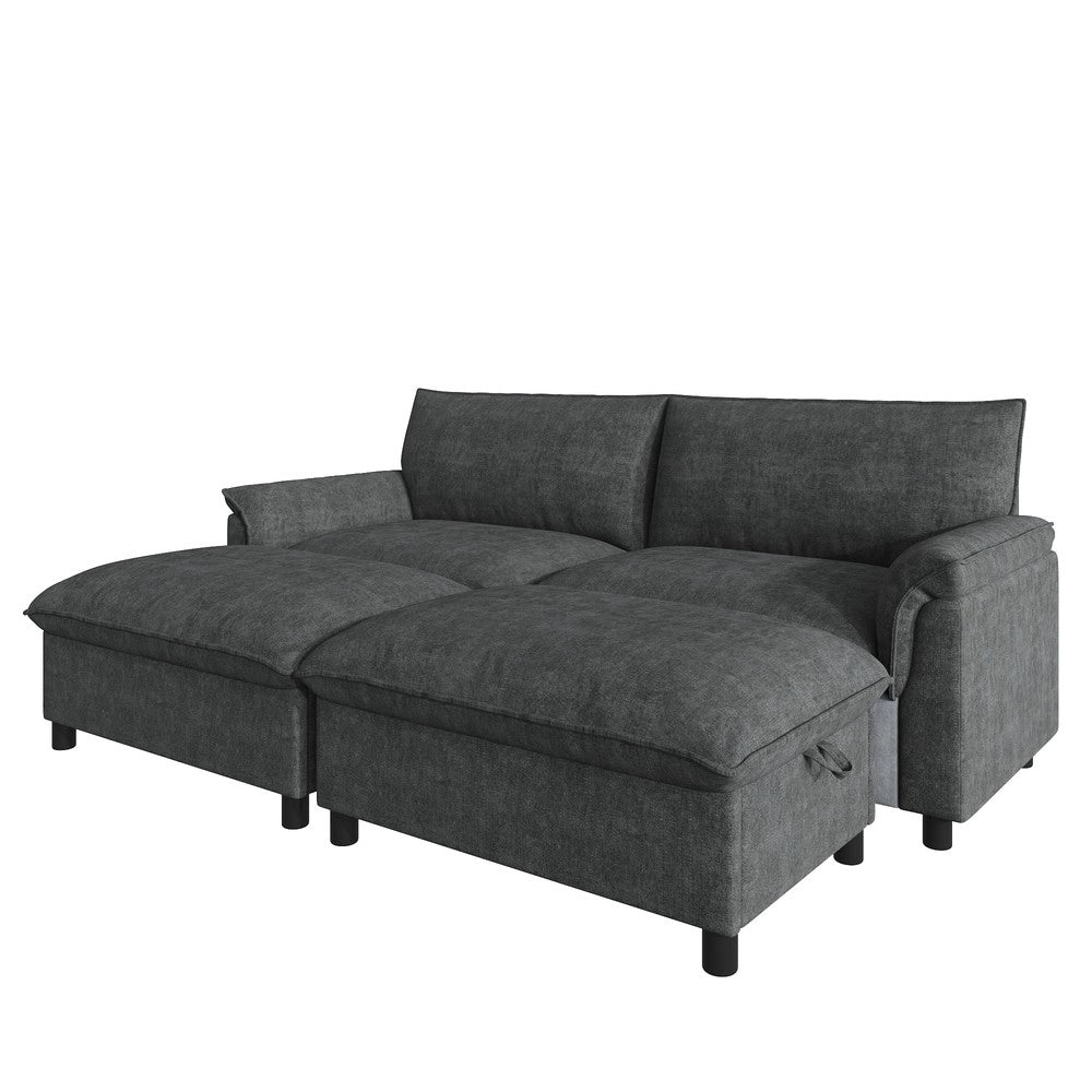 Divano angolare Cloud ¨C Minimal ¨C nero velluto 216x82x77 cm con poggiapiedi
