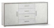 KIT MOBILE MULTIUSO 2 ANTE 4 CASSETTI H84 L174 P41 Cm STRUTTURA CEMENTO FRONTALE BIANCO SARMOG Db804k