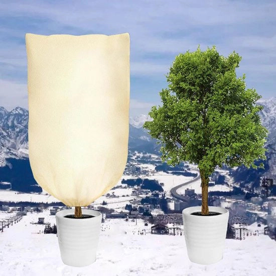 Protezione per piante invernale, 80 x 100 cm protezione per piante con cerniera corda, 80 g/mq spessore protezione invernale per palme protezione dal gelo per piante in vaso - resistente alle crepe, beige