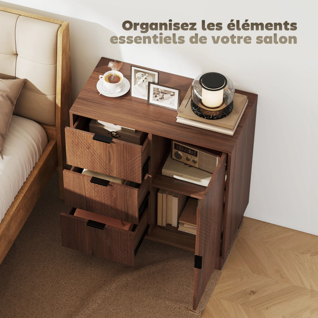 Buffet credenza con ante, 3 cassetti e ripiano regolabile ¨C zephmum ¨C marrone 75x39x80 cm