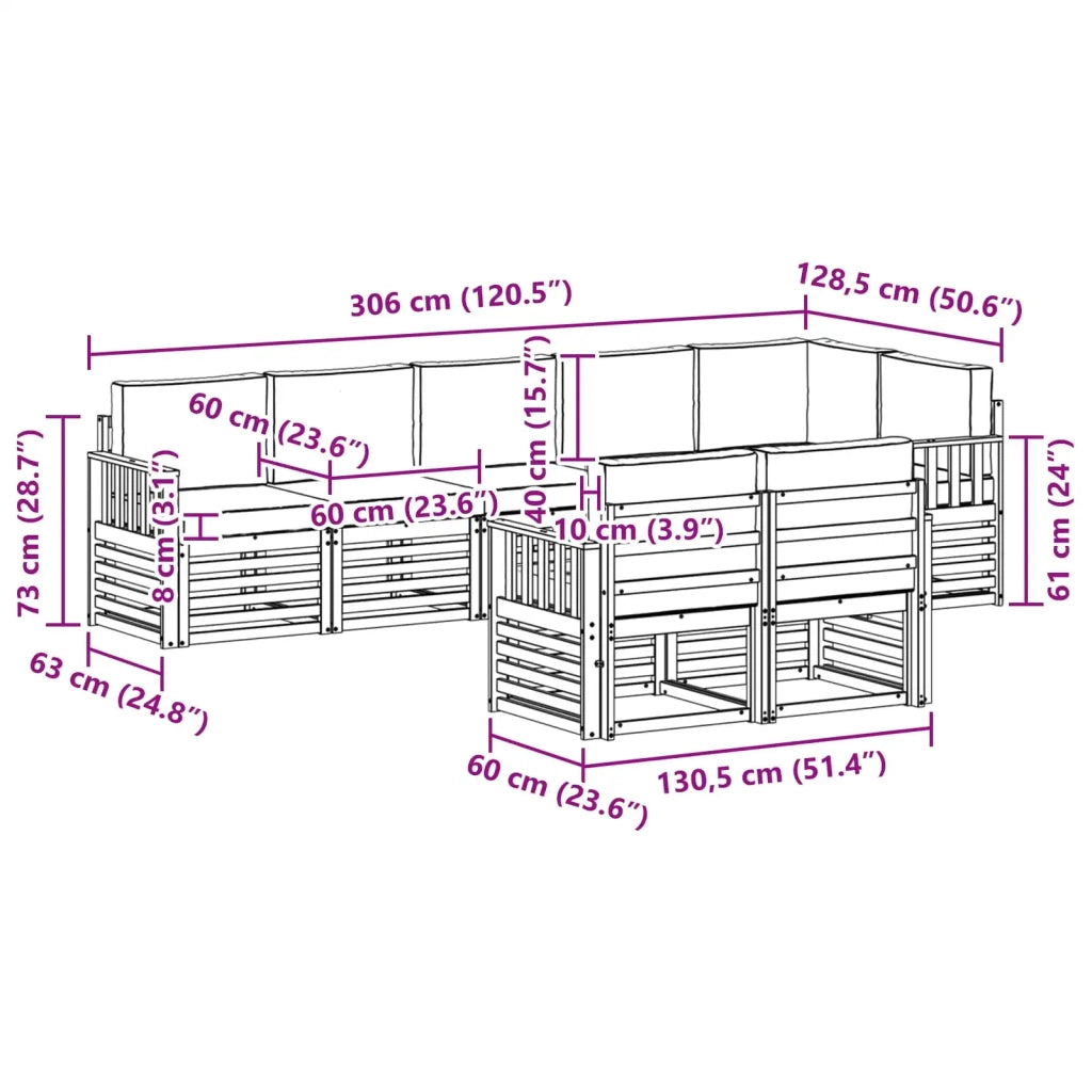 Set divani 8 pcs Naturale e Antracite Legno di Acacia Massello 3375002