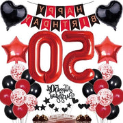 Decorazioni di festa per compleanno con bandiera "Happy Birthday", tema rosso e nero, inclusa la numerazione 50 palloni per feste.