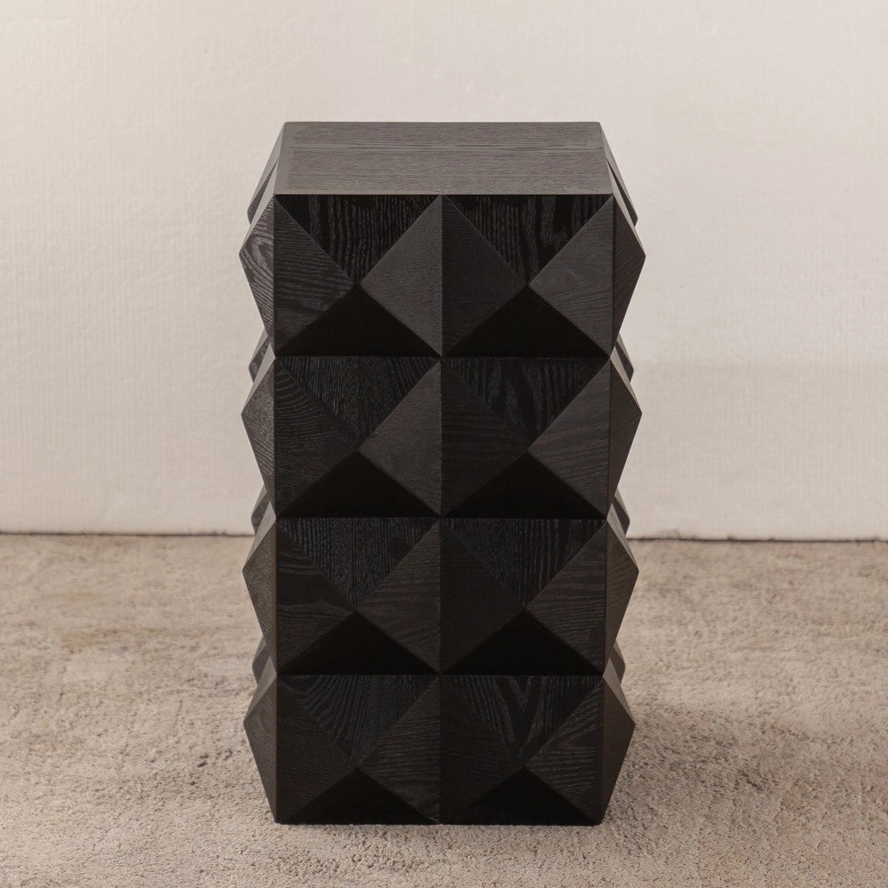 Tavolino Comodino Retr¨° in Legno ¨C MINIMAL ¨C Nero, Piano Intagliato 3D