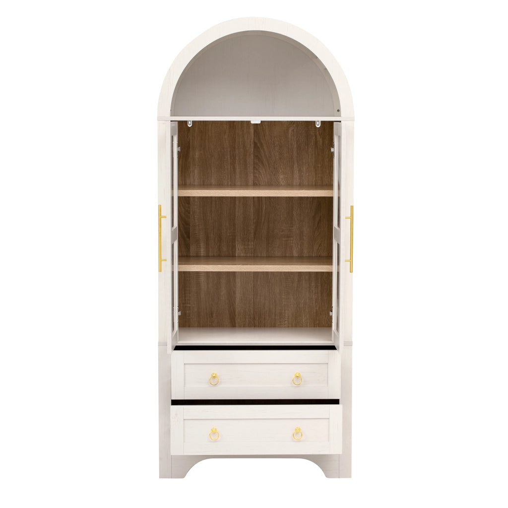 Credenza alta con ante in vetro, 2 cassetti e ripiani regolabili per cucina e soggiorno bianco 76.2 × 40.1 × 180 cm