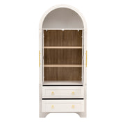 Credenza alta con ante in vetro, 2 cassetti e ripiani regolabili per cucina e soggiorno bianco 76.2 × 40.1 × 180 cm