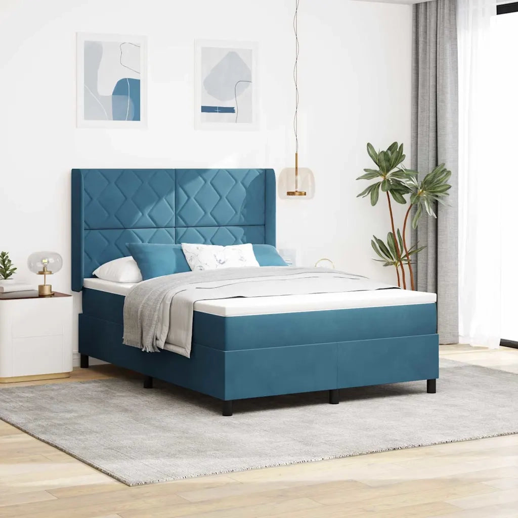 Letto con Box Springs LED e Materasso Blu 140 x 190 cm Velluto 3343920