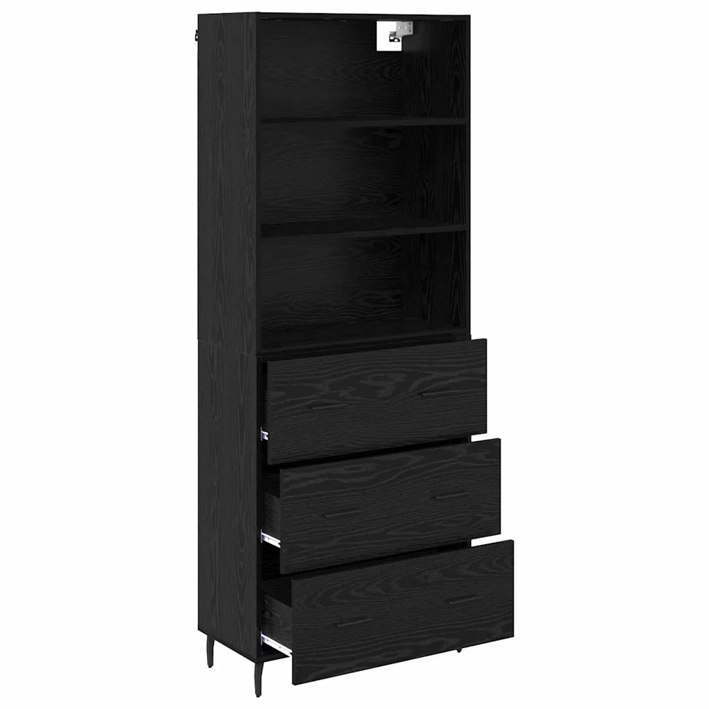 Credenza con Cassetto-Buffet-Armadio da cucina Rovere Nero 69,5 x 34 x 180 cm 503114