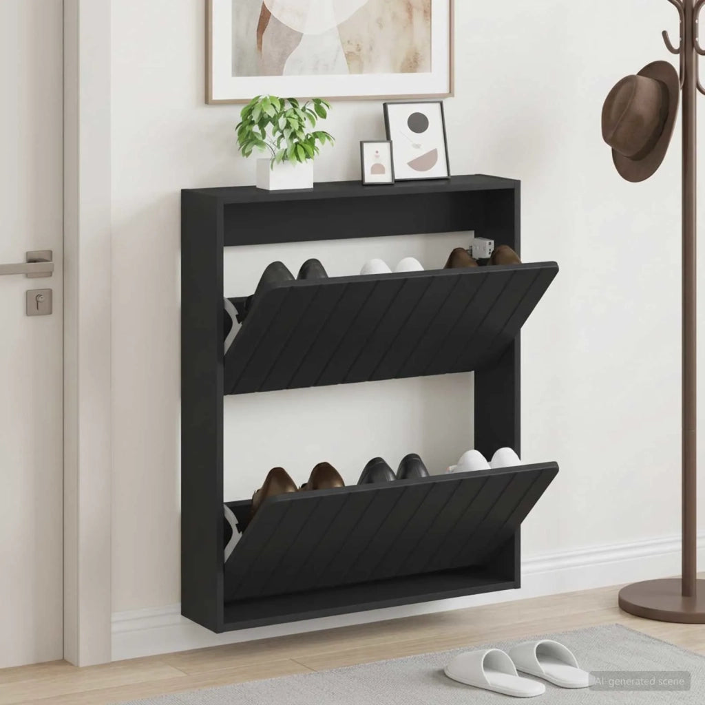 Mobiletto per Scarpe da Muro ZWOLLE 71 x 17 x 86 cm Nero 896416