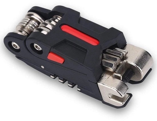 Kit di riparazione 16-in-1 per bicicletta - Contenitore di attrezzi - Sostenibile - Multifunzionale - Compreso set di chiavi a bussola