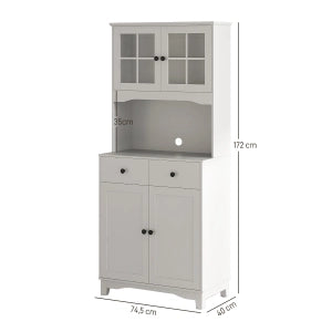 Colonna cucina con 2 ante; 2 cassetti e vano per microonde con ripiani regolabili; 74.5×40×172 cm; bianco