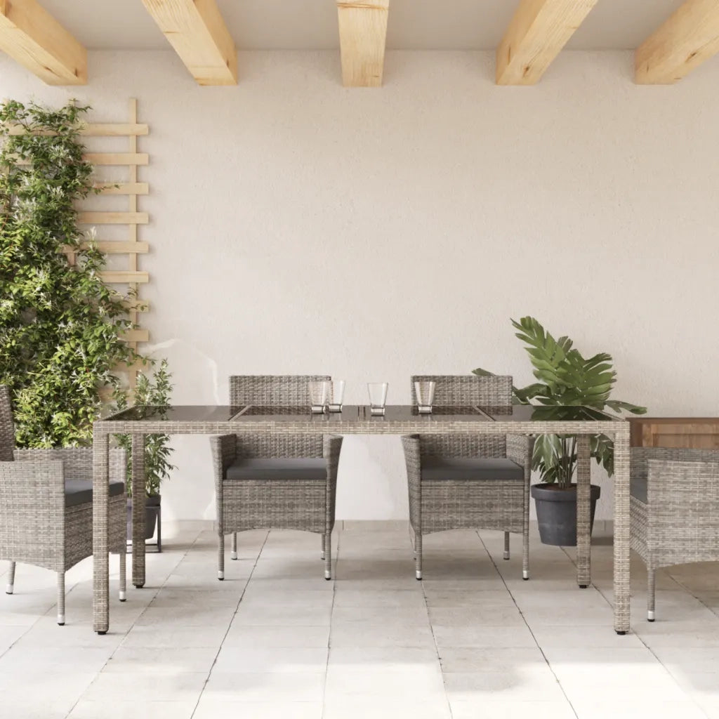 Tavolo da Giardino | Tavolino da esterno Piano in Vetro Grigio 190x90x75cm Polyrattan