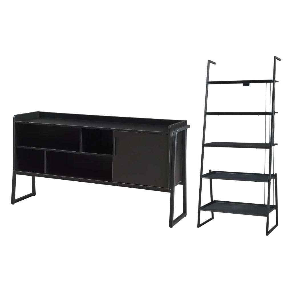 Set di 2 mobili con ripiano a scala e porta TV nero 03_0009369
