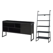 Set di 2 mobili con ripiano a scala e porta TV nero 03_0009369