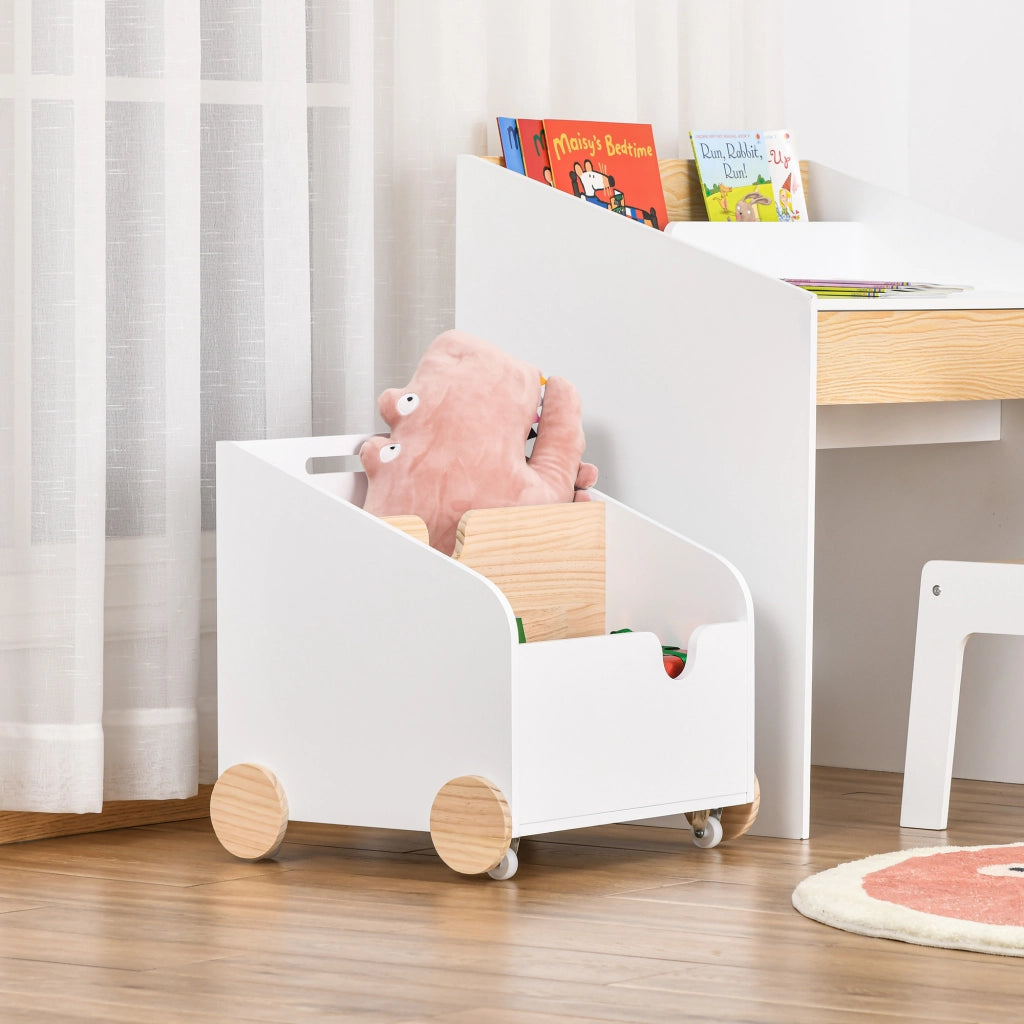 Libreria per Bambini con Ruedas e 2 Sezioni ¨C zephmum ¨C 40x43x43 cm Bianco e Legno Naturale