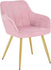 Sedia per Sala da Pranzo Imbottita, Poltroncina in Velluto,Sedia da Cucina con Braccioli e Schienale, Gambe in Metallo, moderne,Rosa, BH232rs-1