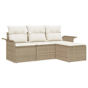 Set Divano da Giardino con cuscino 4 pz | Set Salotto da Giardino Beige Poly Rattan