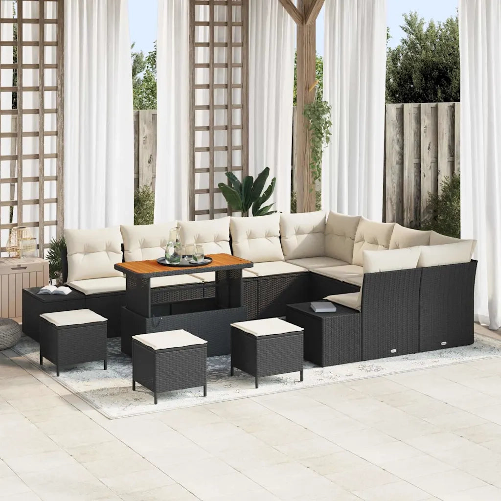 Set Divano da Giardino con cuscino 13 pcs Nero Poly Rattan 3364780