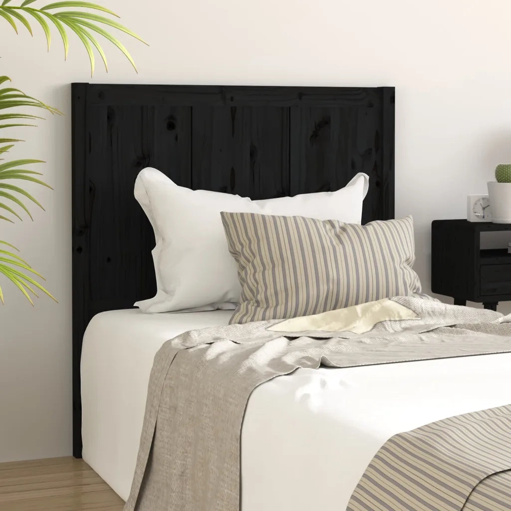 Testiera | Testata per Letto Nera 95,5x4x100 cm in Legno Massello di Pino