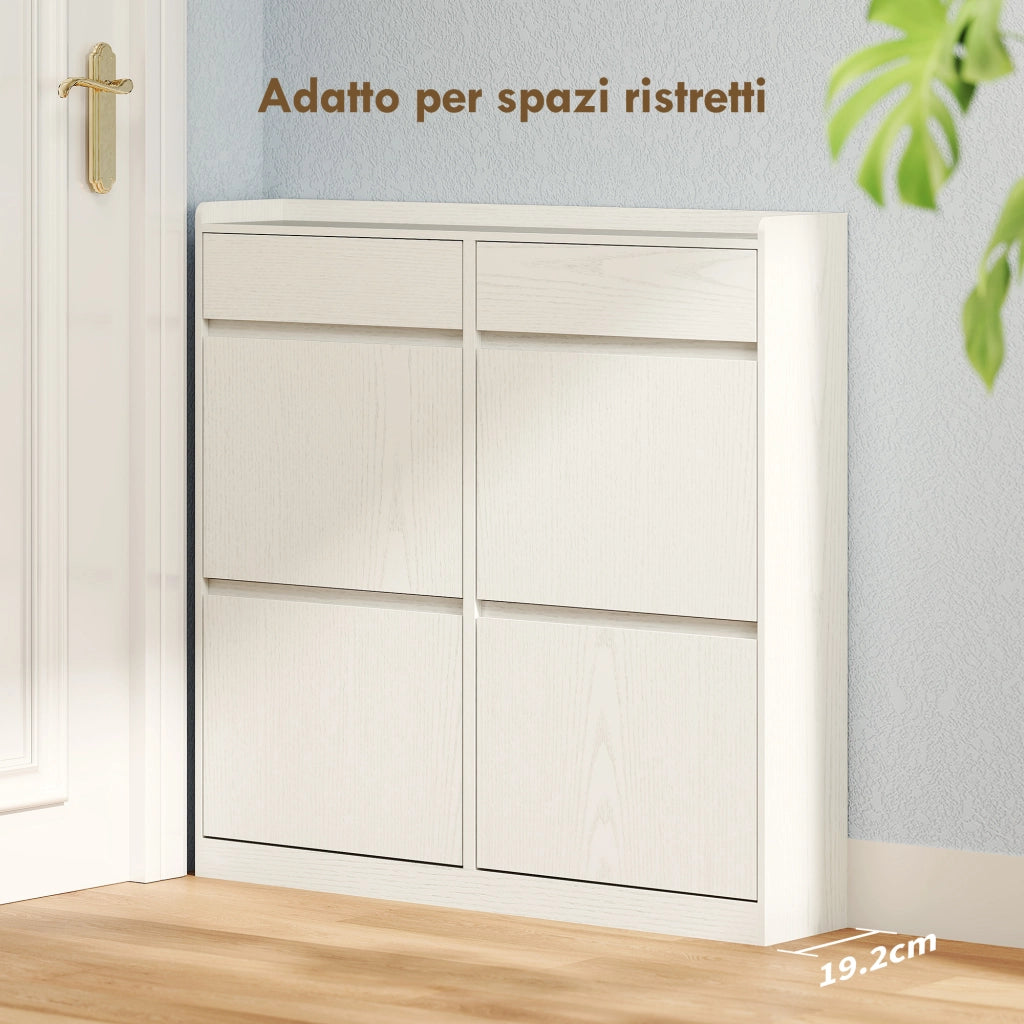 Scarpiera con 6 Cassetti ¨C Zephmum ¨C Legno, Bianco, 98x19.2x95.3 cm