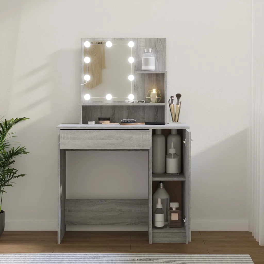 Toeletta | Tavolo da Trucco con LED Grigio Sonoma 86,5x35x136 cm