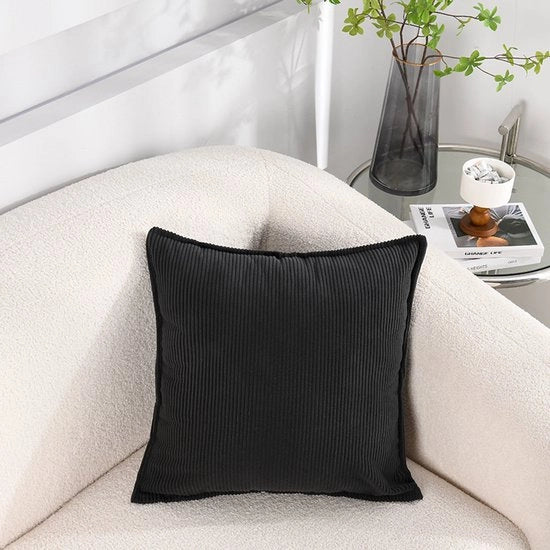 Set di 2 cuscini per divano in corduroy morbido - cuscini quadrati a strisce - copri cuscini decorativi - per divano, auto, terrazza, camera da letto, salotto - 55x55cm - nero