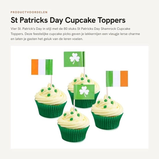 Decorazioni per Cupcake 80 Stuks - Puntine Shamrock / Bandiera Irlandese - Decorazione da Tavola - Decorazione per Cupcake - Decorazione da Tavola - Doppia Facia Stampata - Decorazione da Festa