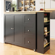 Mobile bar 203x39x106 cm girevole a 360° con ruote; in MDF nero
