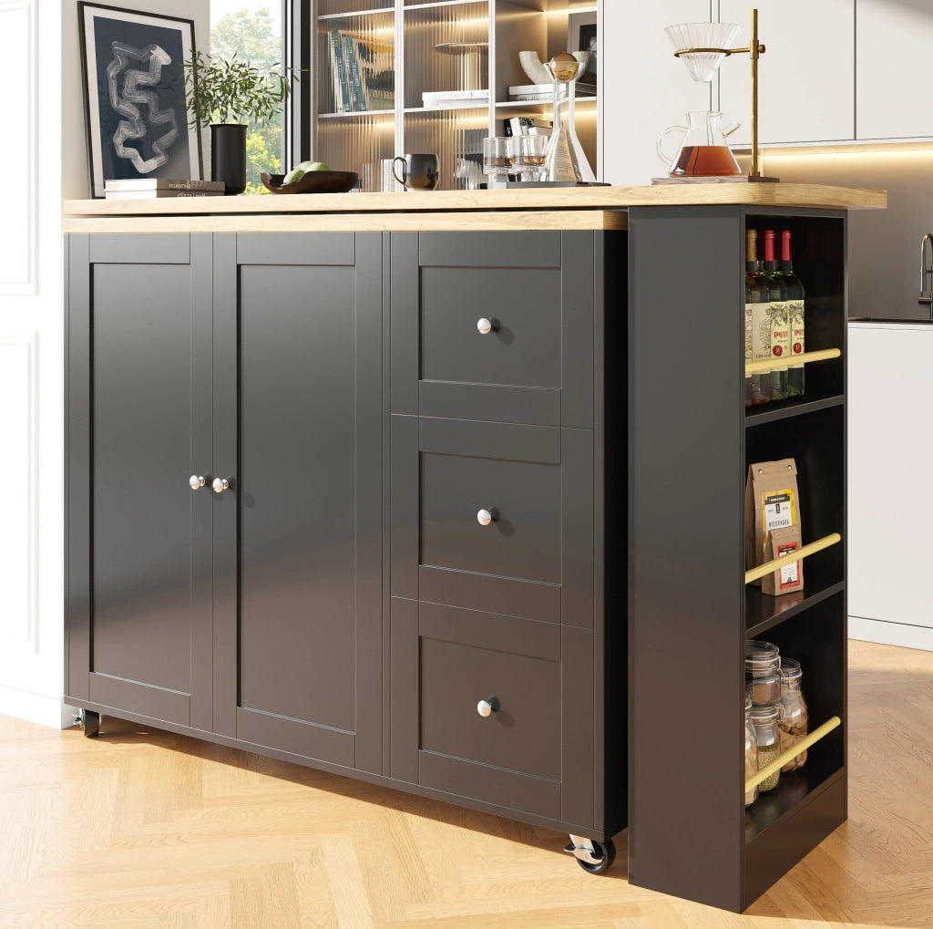 Mobile bar 203x39x106 cm girevole a 360° con ruote; in MDF nero