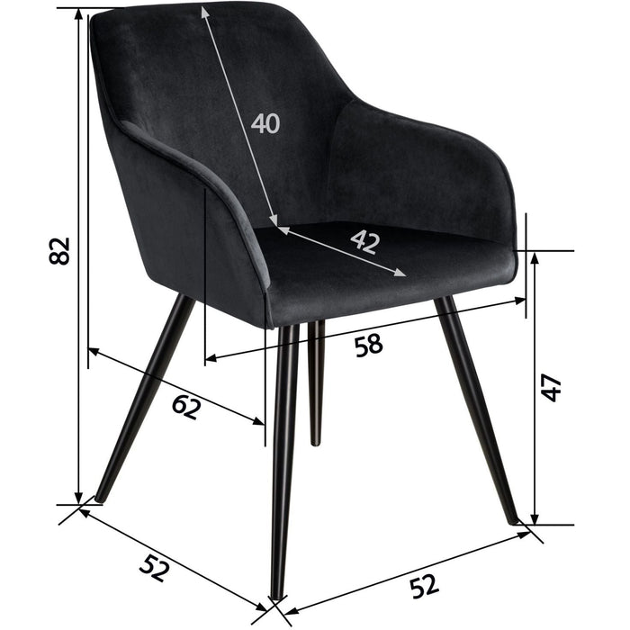 Set di 4 sedie con gambe nere soggiorno cucina sala da pranzo design elegante velluto nero 08_0000080