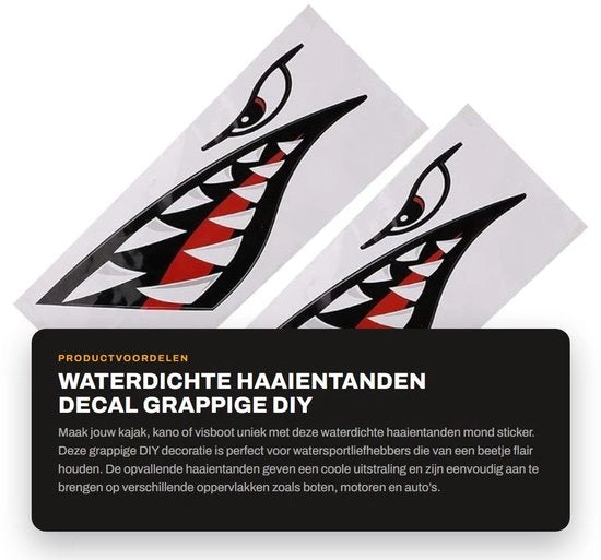 Decal per Haaientanden - Sticker Acquatico - Decorazione DIY Divertente - Adatto per Kajak/Canoe/Barca da Pesca - PVC Premium - Facile da Applicare - Decali per Barche
