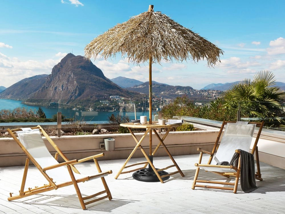 Tavolo bistrot pieghevole legno di bambù chiaro con ombrellone 245 cm giardino terrazza balcone