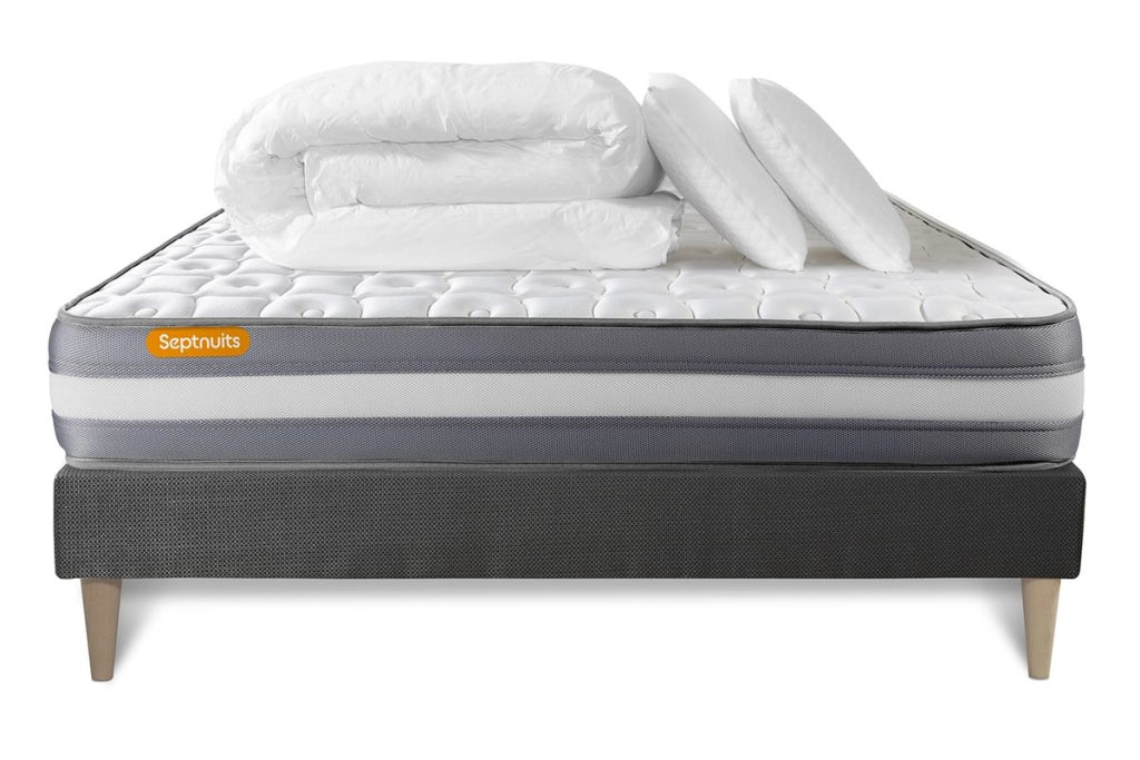 Pacchetto letto completo - Materasso 160x200cm + Box spring con doghe (kit) + 2 cuscini + Piumino - Memo Plus