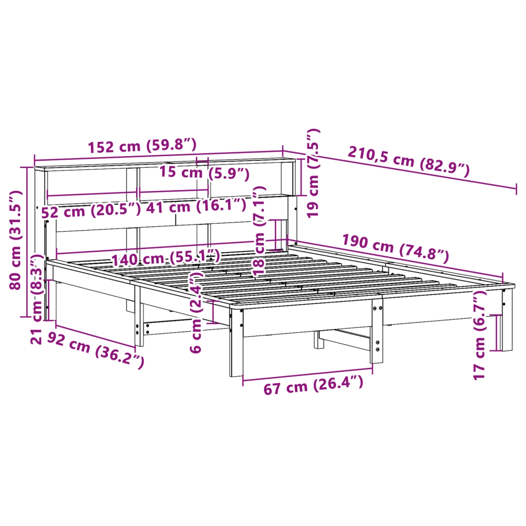 vidaXL Letto senza Materasso Bianco 140x190 cm Legno Massello di Pino