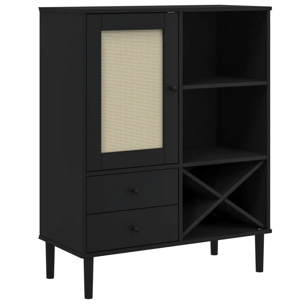 Credenza-Buffet-Armadio da cucina SENJA Aspetto Rattan Nero 90x40x112 cm Massello Pino 440440