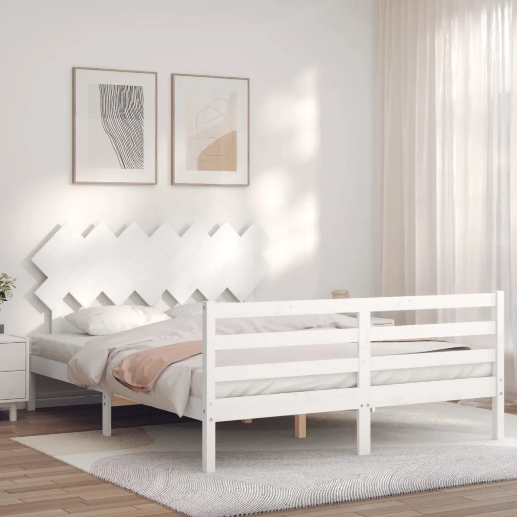 Giroletto con Testiera-Struttura Letto con testiera Bianco 140x200 cm in Legno Massello 591378