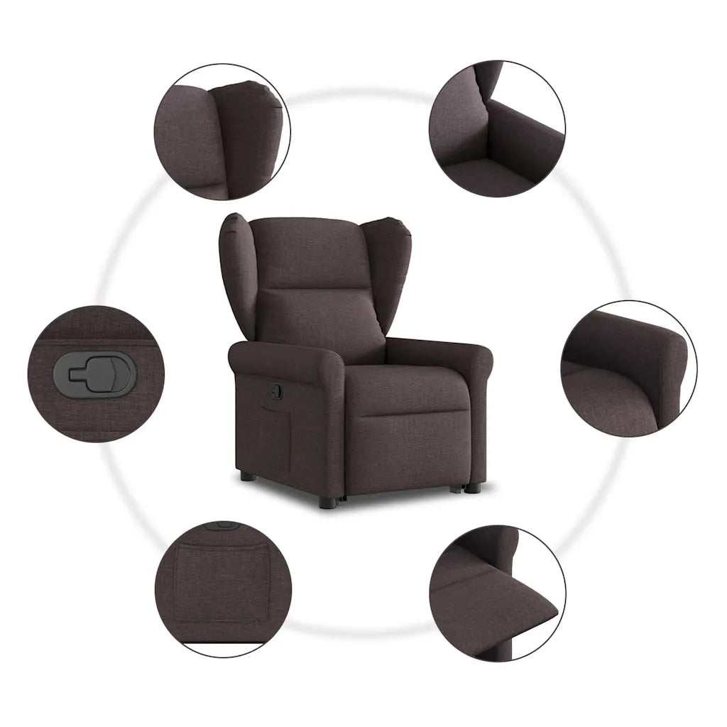 Poltrona | Sedia Relax Alzapersona Reclinabile Marrone Scuro in Tessuto