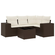 Set Divano da Giardino 5 pz | Set Salotto da Giardino con Cuscini Marrone in Polyrattan