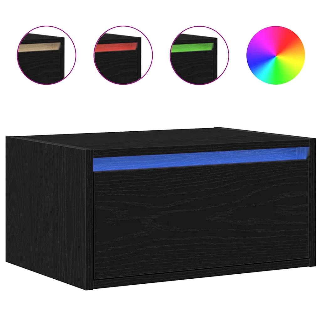 Comodini a Parete con Luci LED 2 pz Rovere Neri 860214
