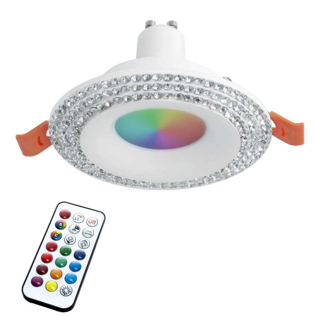 Faretto bianco tondo incasso 65mm lampada LED RGB GU10 cristalli brillantini luci negozio 230V LUCE RGBW + 6000K