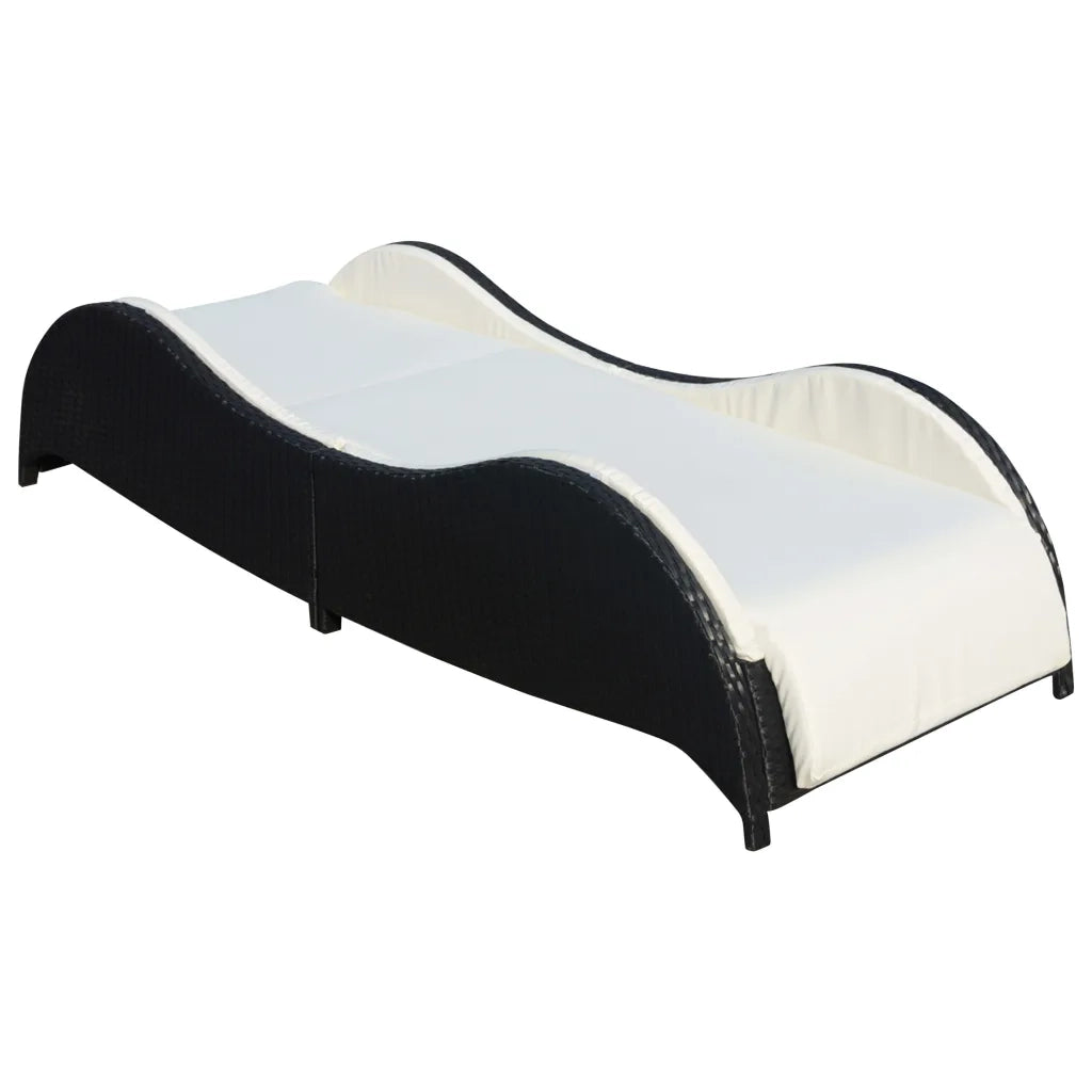 Lettino Prendisole | Sdraio da giardino | Lettino da sole con Cuscino in Polyrattan Nero