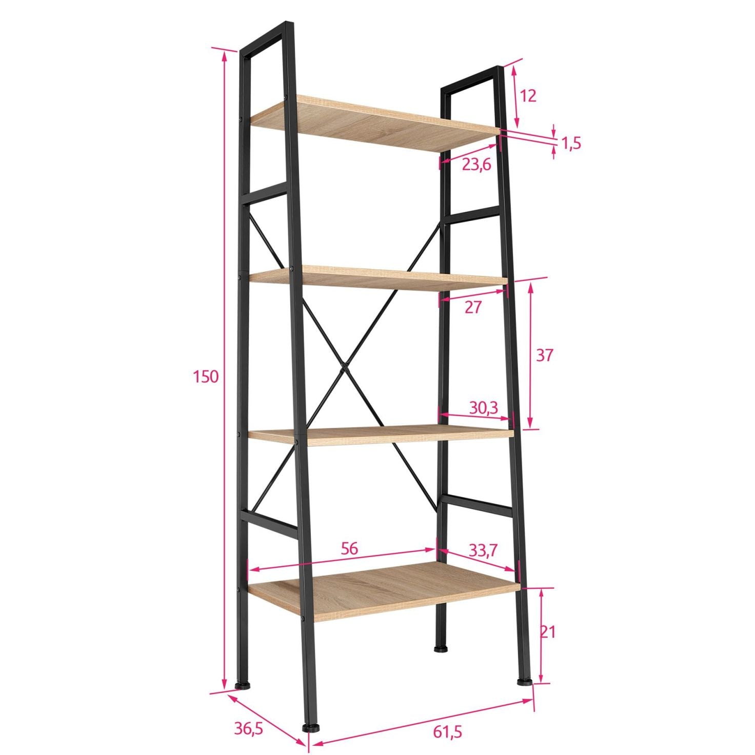 Libreria grande in stile industriale/vintage 4 livelli 150 cm beige 08_0000265