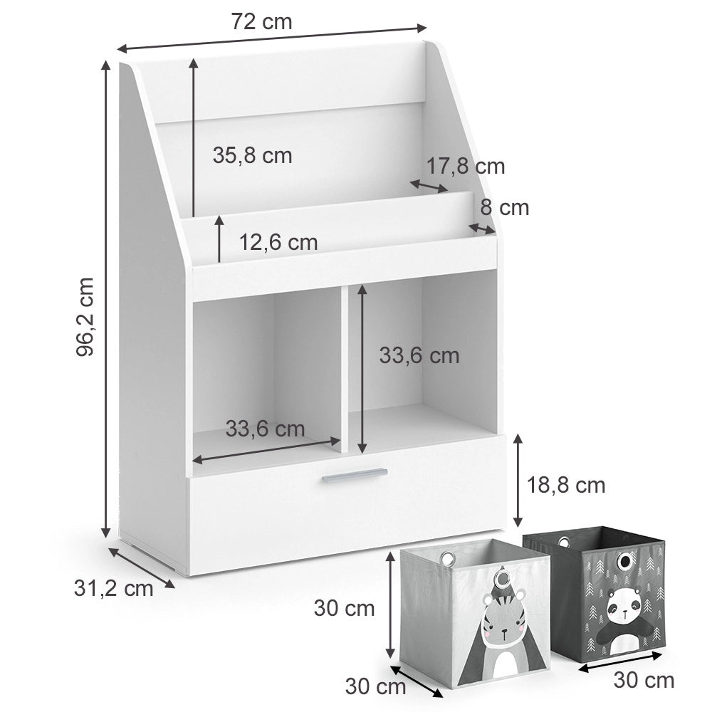 Vicco Libreria bambini Bianco 31.2 x 96.2 cm con cassetto e 2 scatole pieghevoli opt.2