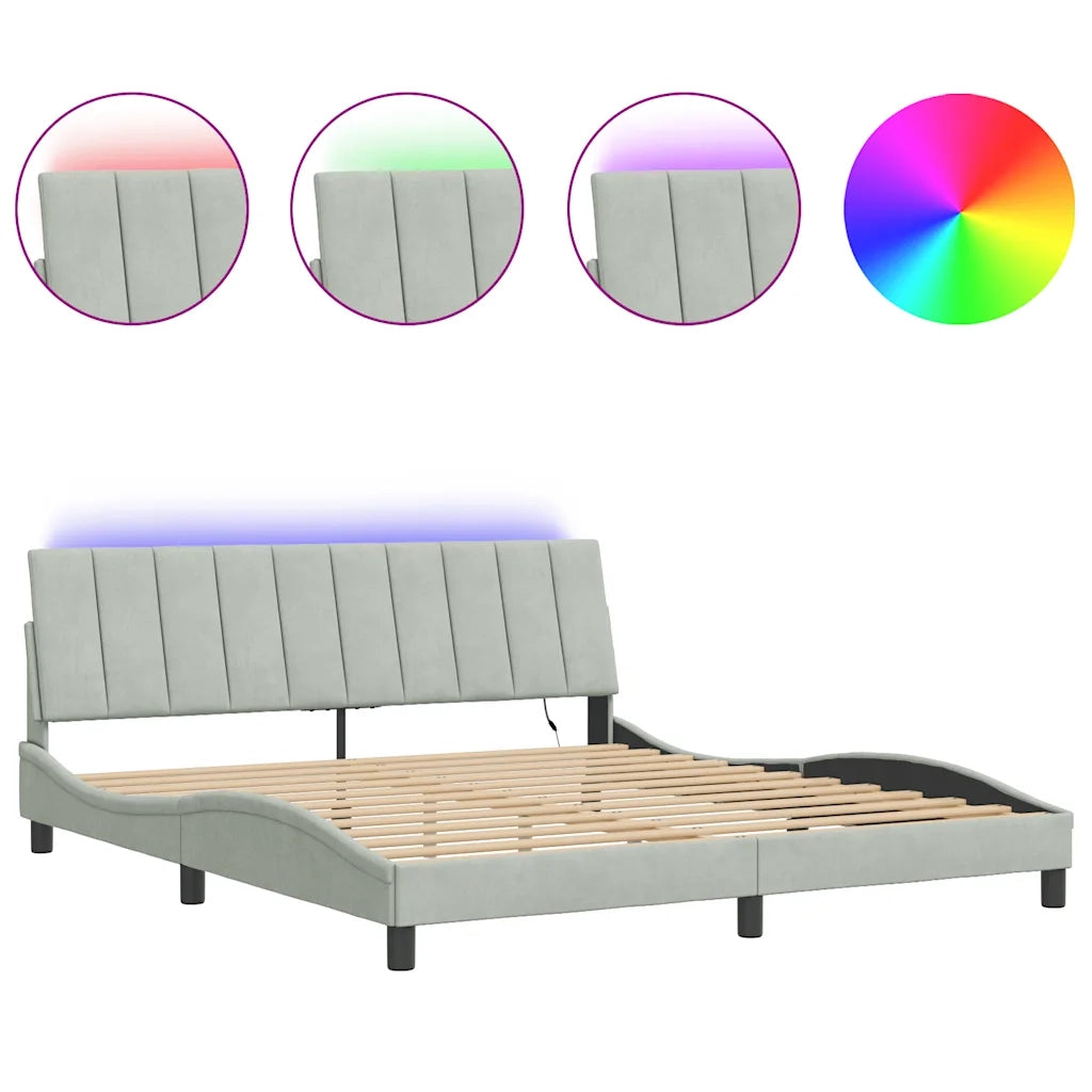 Giroletto con LED senza Materasso Hanko Grigio Chiaro 180x200 cm in Velluto